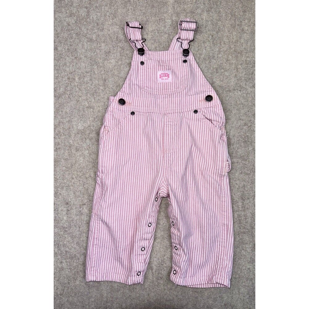 Key Girls Pink White Stripe Overalls 12 Months Snap Leg Closure